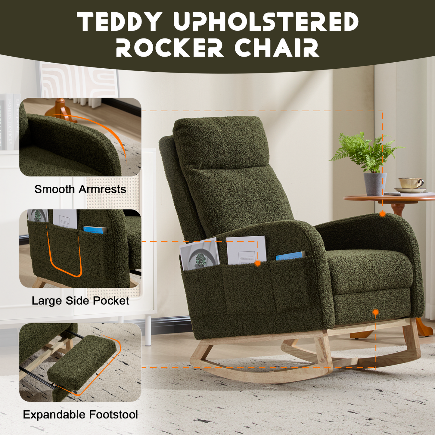 Modern Rocking Accent Chair with High Back, Soft Fabric & 300 lb Weight Capacity