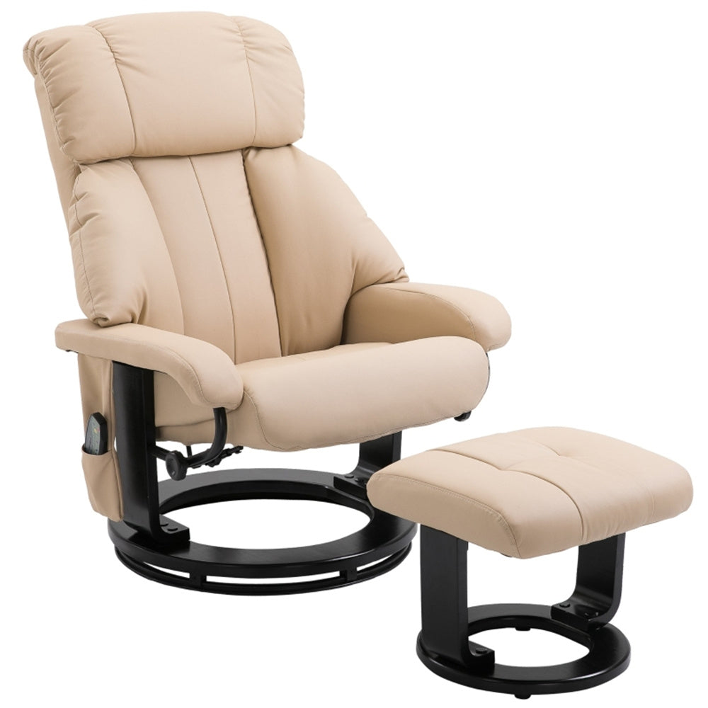 PU Leather Massage Recliner Chair with Ottoman & Remote, Beige