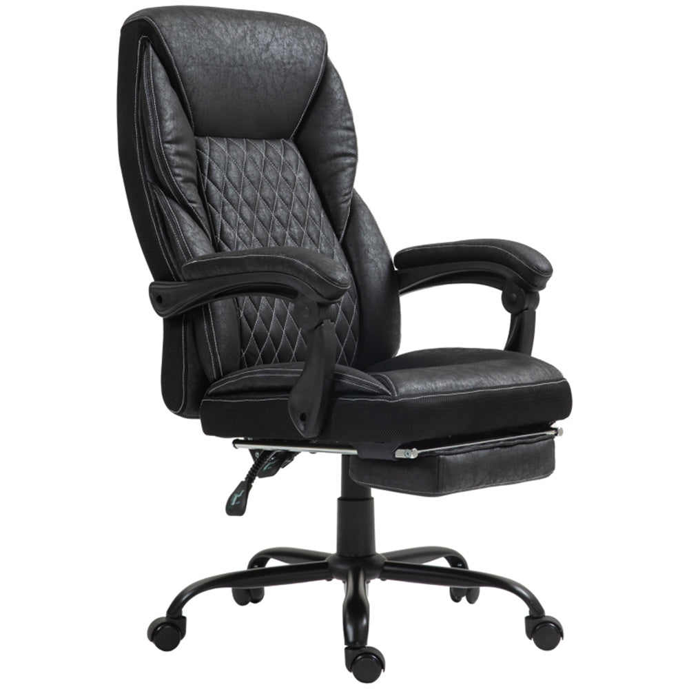 Black High-Back Reclining Office Chair with Footrest & Microfiber Upholstery