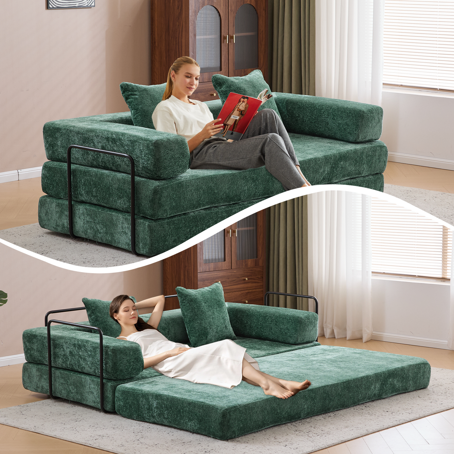 Convertible Corduroy Futon Sofa Bed – Foldable Floor Couch with Sponge Padding