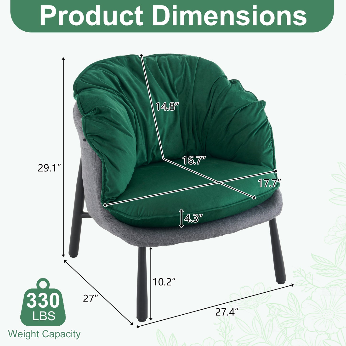 Modern Velvet Barrel Accent Chair with Metal Legs – Green Armchair