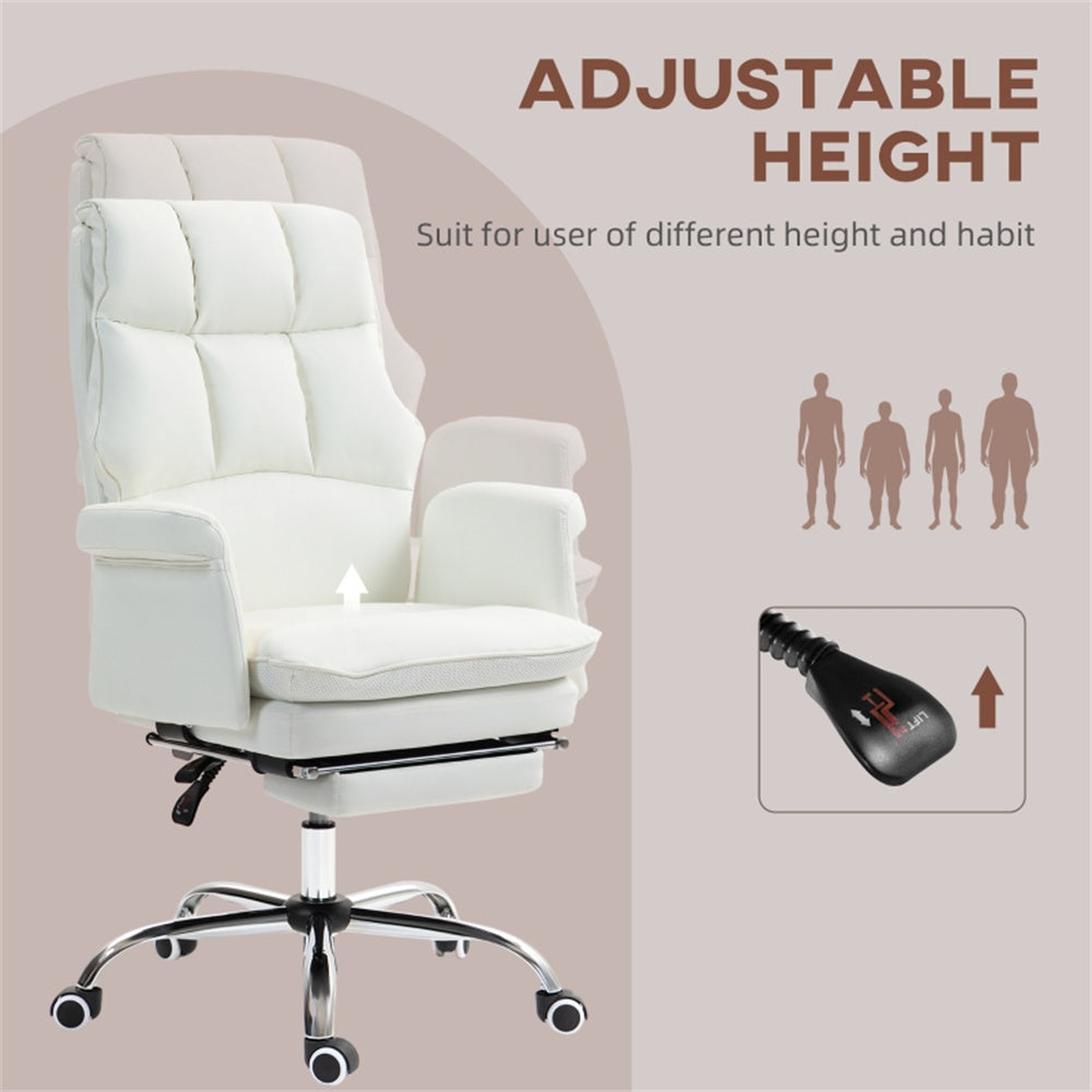 White Massage Office Chair with Reclining Back, Footrest & PU Leather Finish
