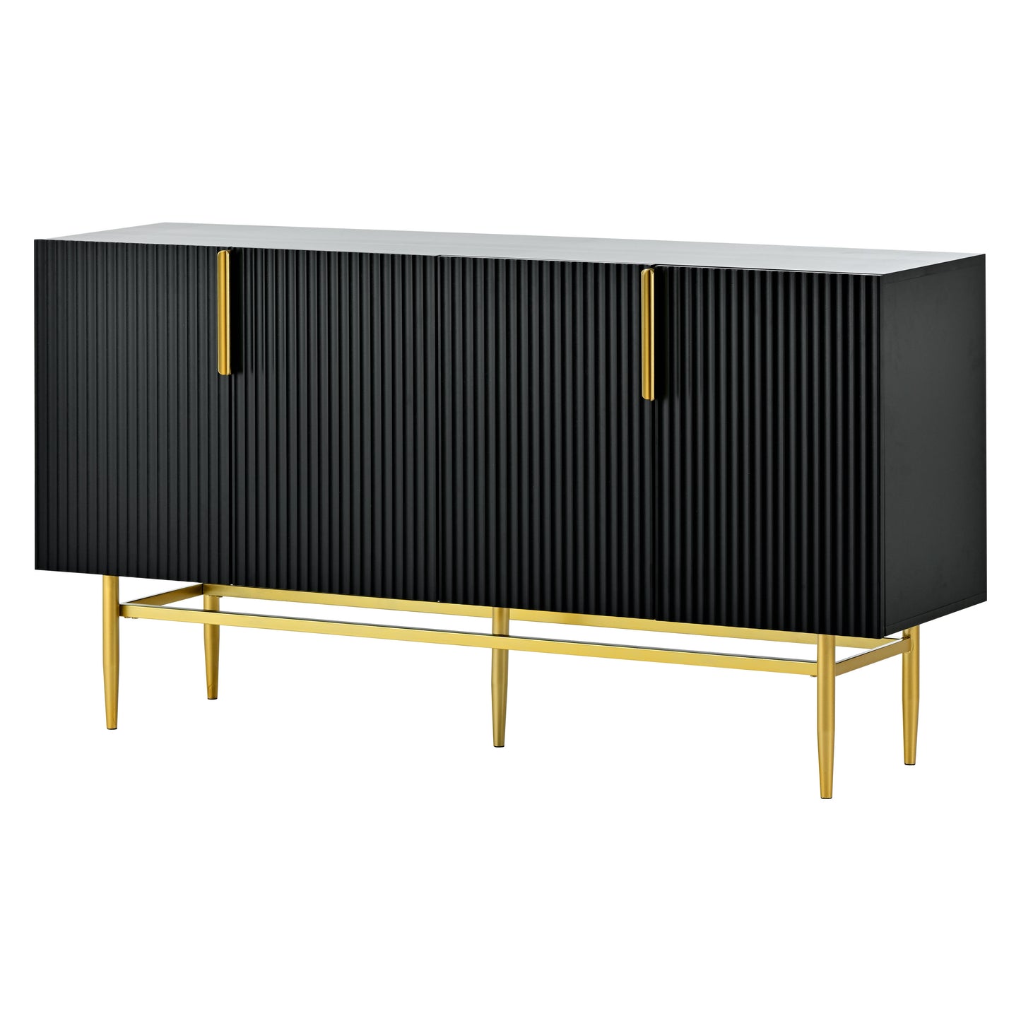 Modern 4-Door Sideboard Buffet Cabinet with Gold Handles, Black for Home Use