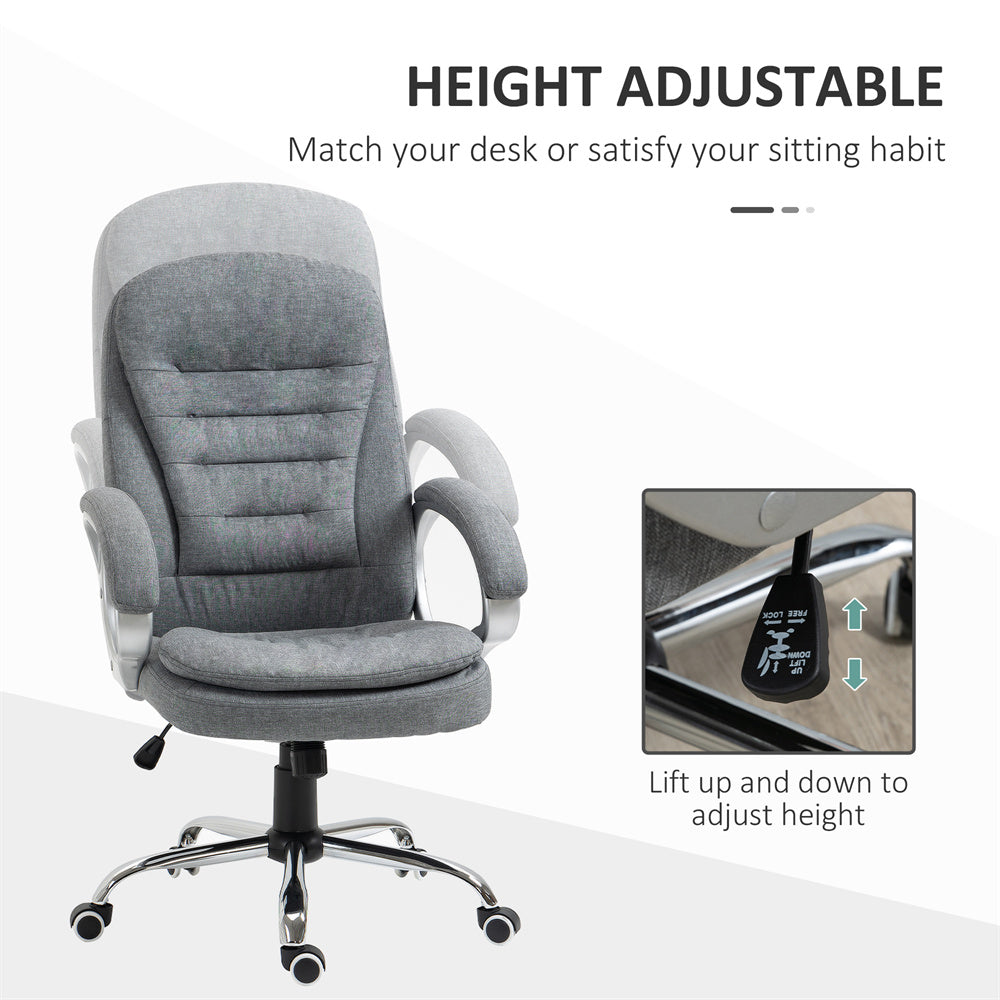 Grey High-Back Linen Office Chair with Lumbar Support & Adjustable Height