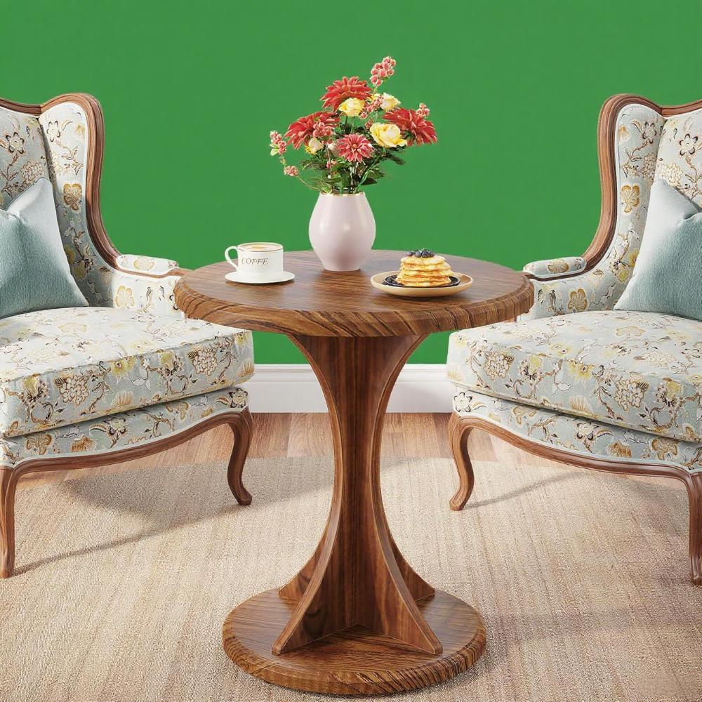 Rustic Round Wood Coffee Table with Hourglass Pedestal – Compact Vintage End Table