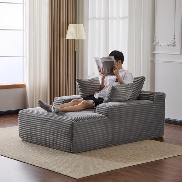 Oversized Chaise Lounge Chair – Plush Corduroy Cloud Couch with 3 Pillows, Grey