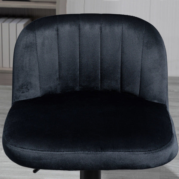 Set of 2 Black Velvet Adjustable Swivel Bar Stools with Footrest – Modern Counter Chairs