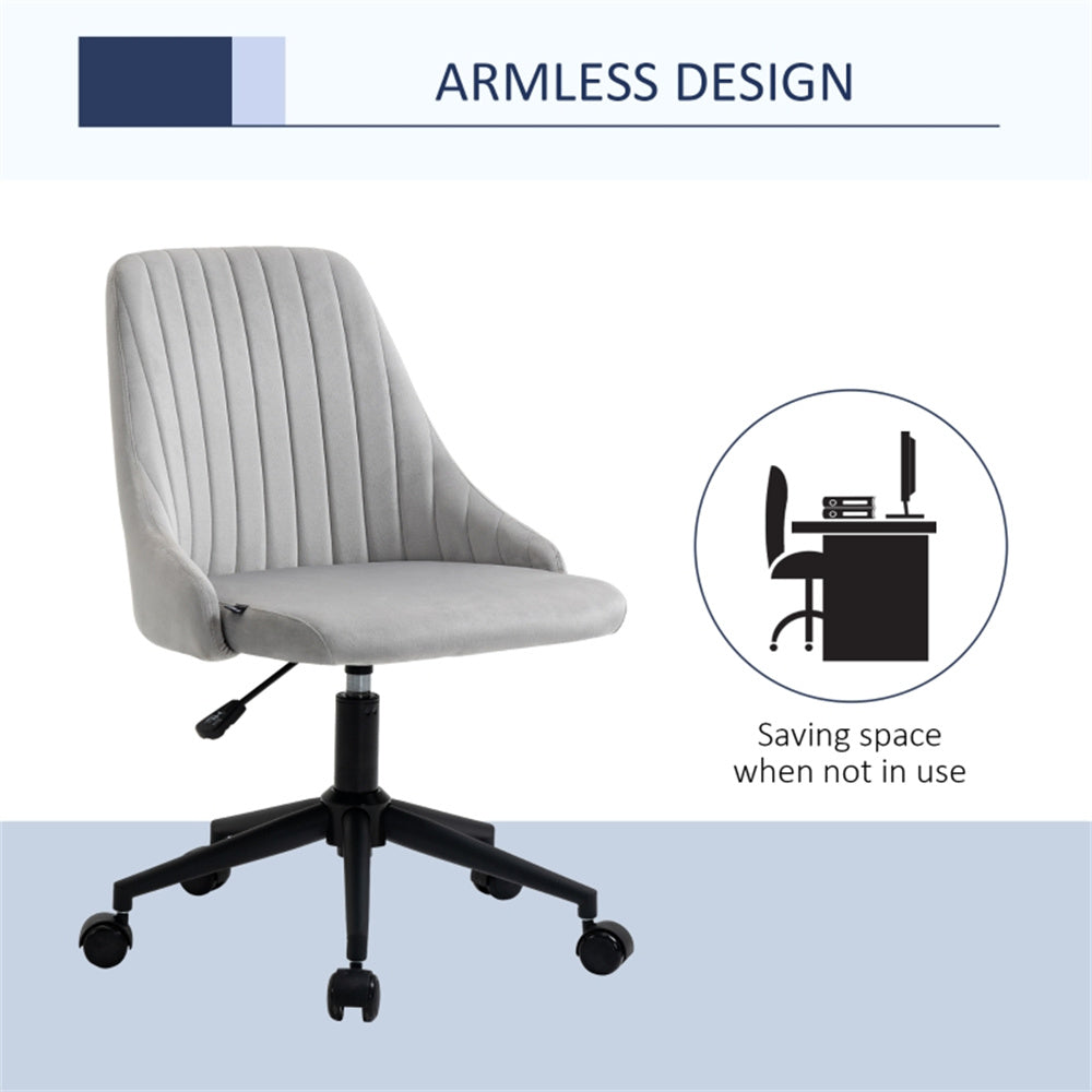 Grey Velvet Scallop Swivel Office Chair – Adjustable Height & Chic Design
