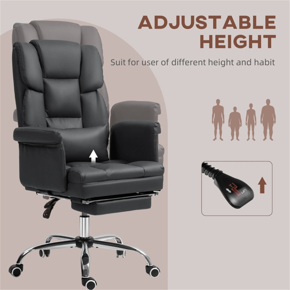 Black Massage Office Chair with Reclining Back, Footrest & PU Leather Finish