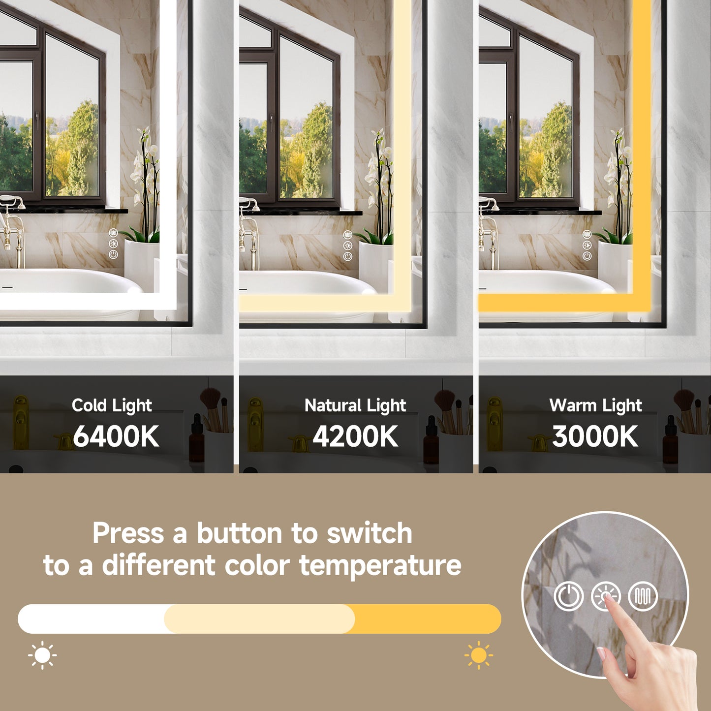 60x36" Black Framed LED Mirror with Dual Front & Back Light Strips
