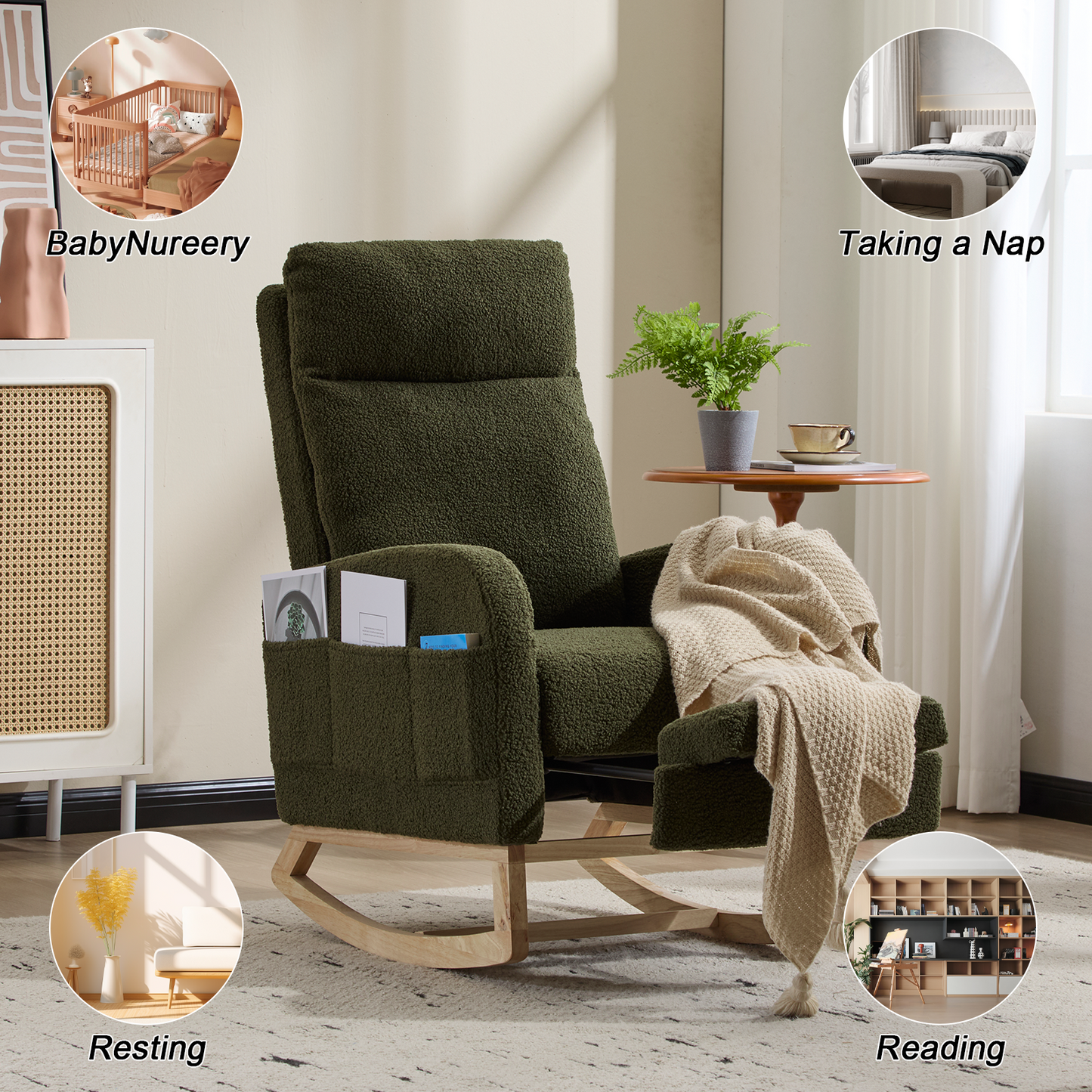 Modern Rocking Accent Chair with High Back, Soft Fabric & 300 lb Weight Capacity