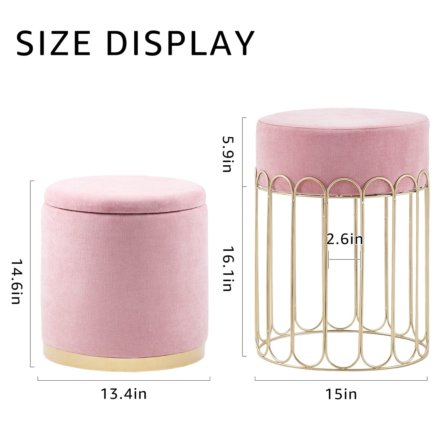 Set of 2 Round Velvet Storage Ottomans with Removable Lids – Pink