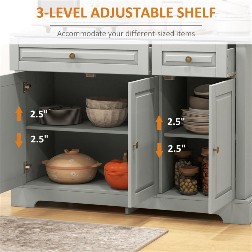 Gray Kitchen Storage Cabinet – 3 Doors, 2 Drawers, Adjustable Shelves