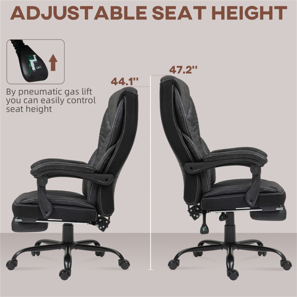 Black High-Back Reclining Office Chair with Footrest & Microfiber Upholstery
