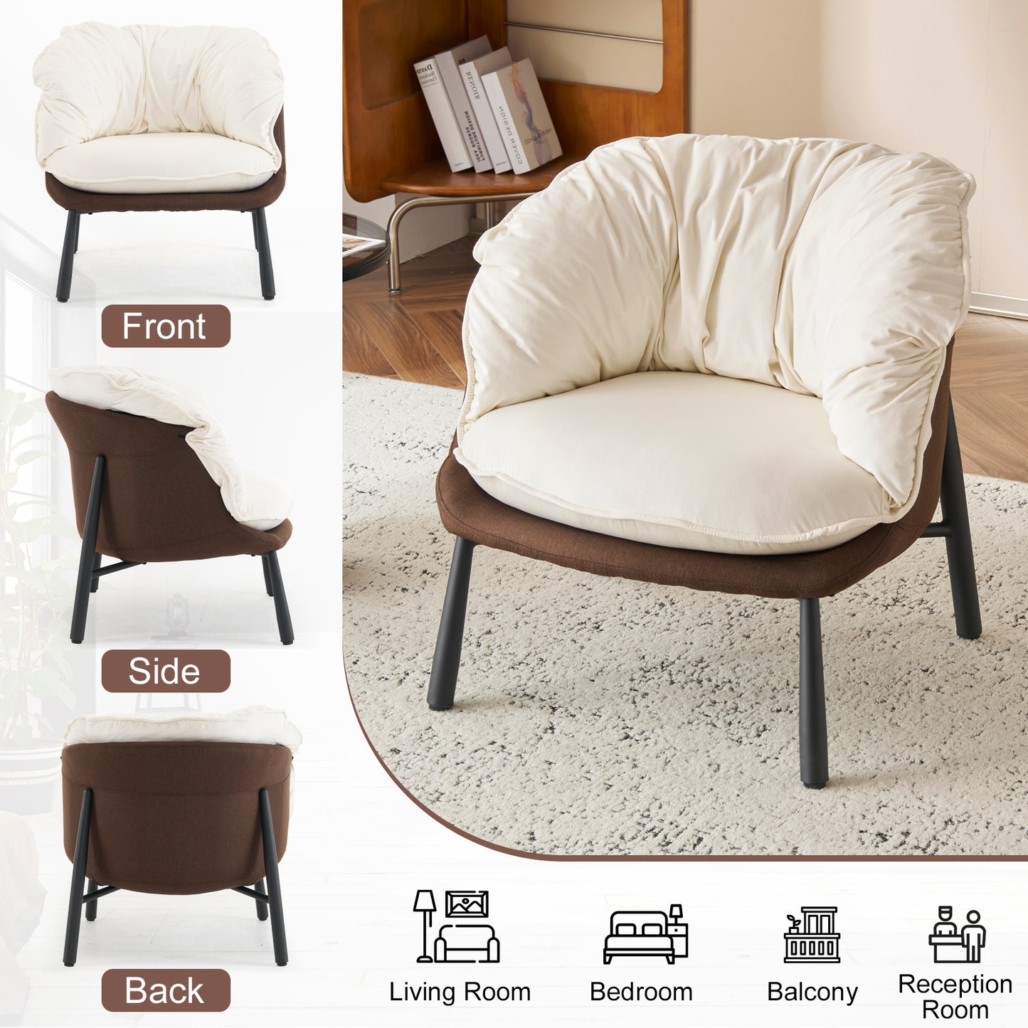 Modern Velvet Barrel Accent Chair with Metal Legs – Off-White Armchair