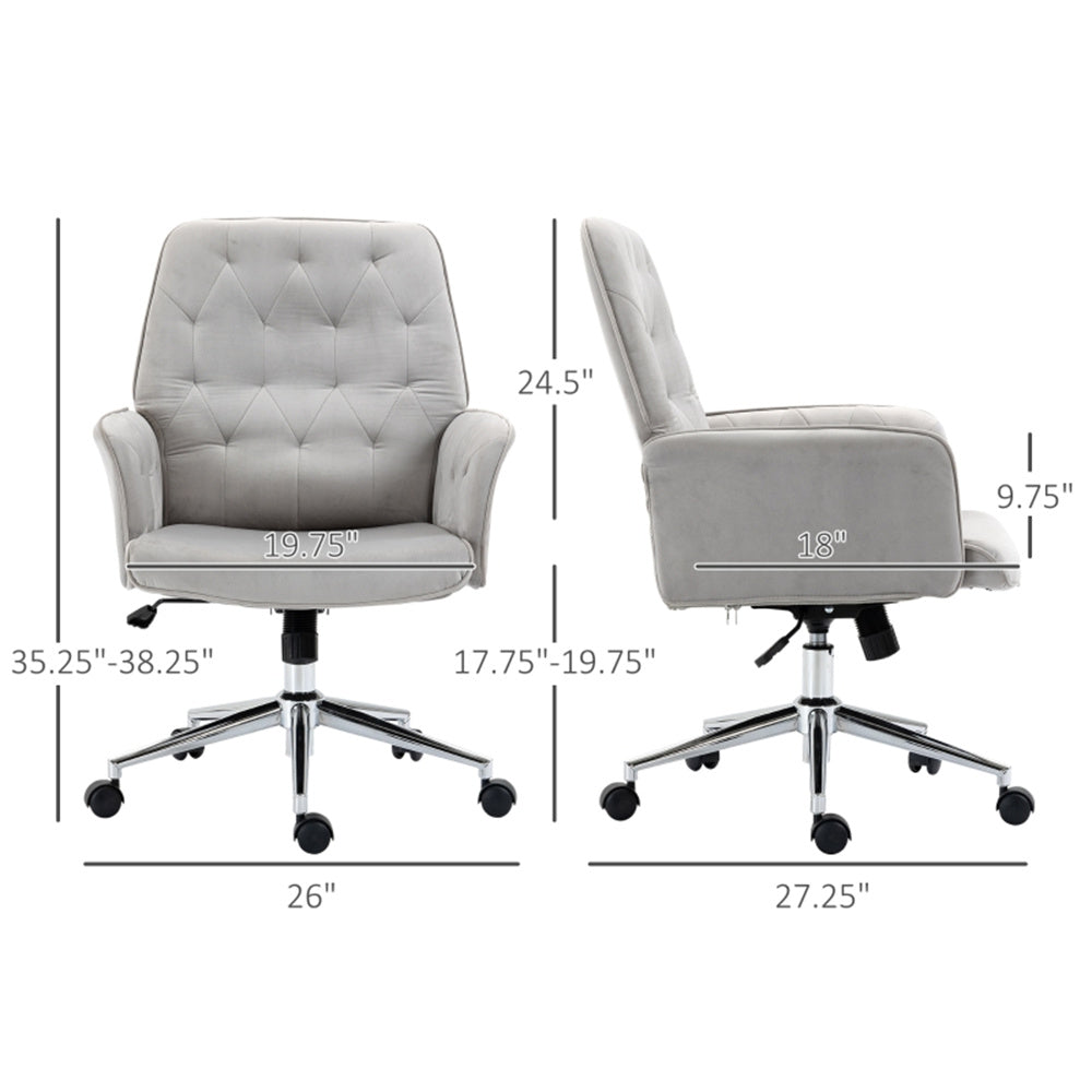 Grey Velvet Office Chair – Adjustable Height with Rocking Back & Armrests