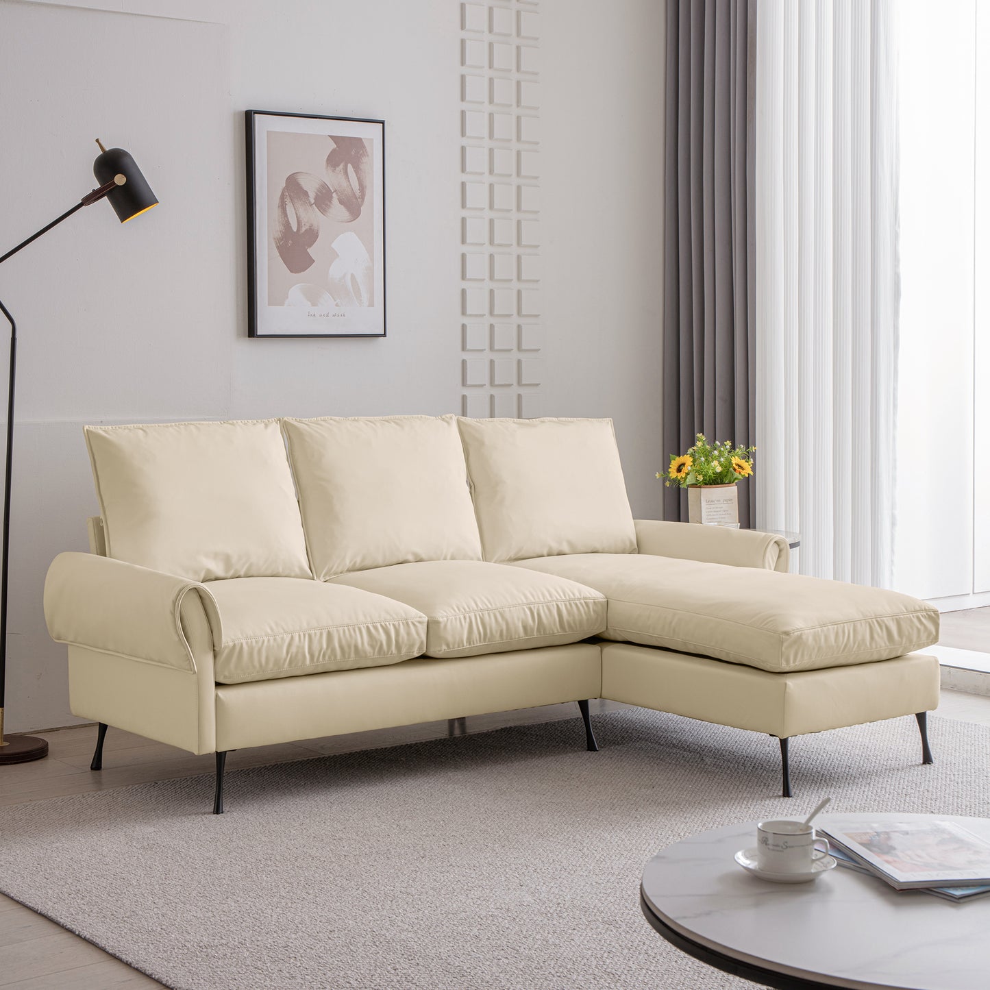 81" Modern L-Shaped Sofa with Reversible Chaise – Tech Leather Couch