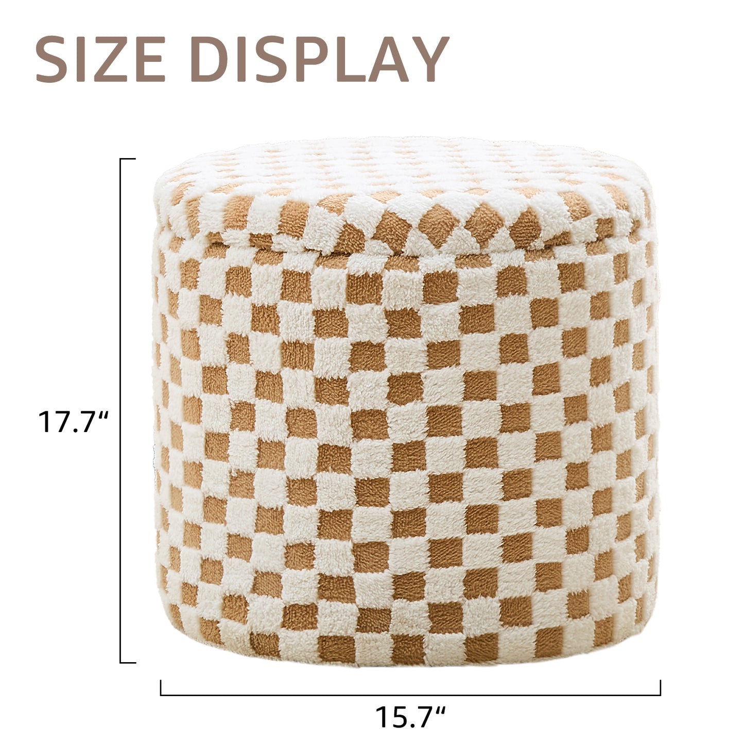 Round Brown Faux Fur Ottoman with Storage – Footrest for Bedroom or Vanity