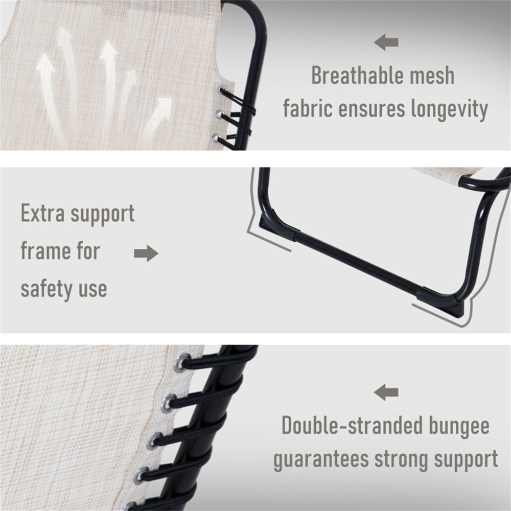 Cream White Reclining Foldable Lounge Chair with Pillow & Mesh Fabric