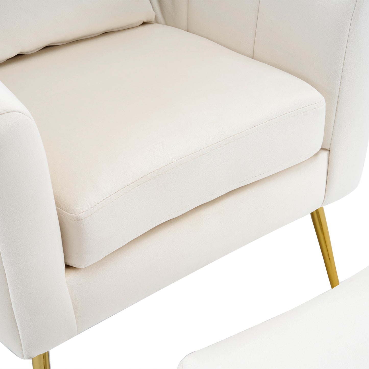 Velvet Barrel Chair with Ottoman & Lumbar Pillow – Off White  Accent Set