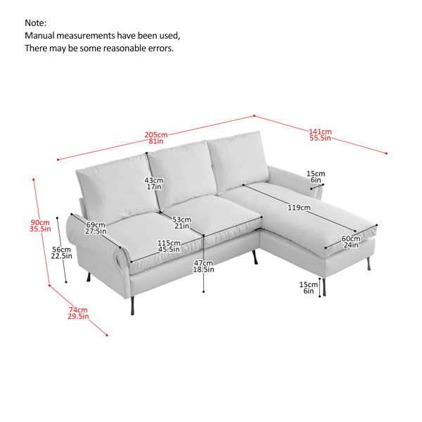 81" Modern L-Shaped Sofa with Reversible Chaise – Tech Leather Couch