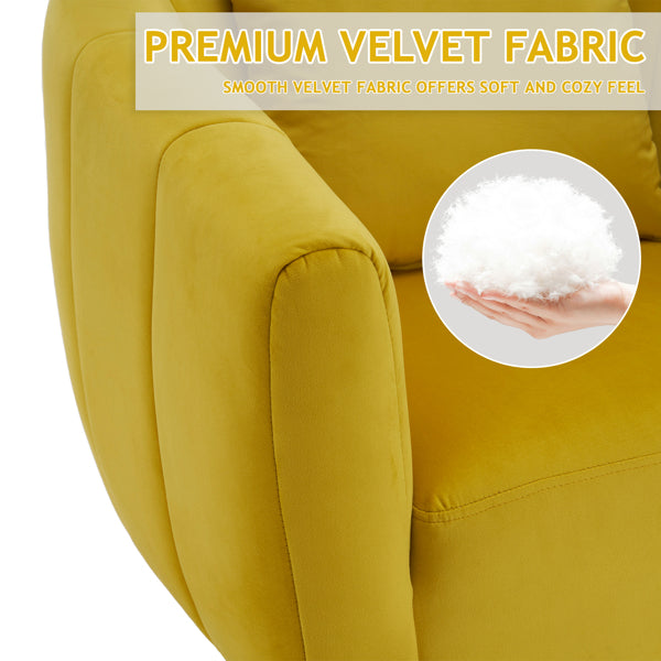 Velvet Accent Chair with Fluffy Cushion – Yellow