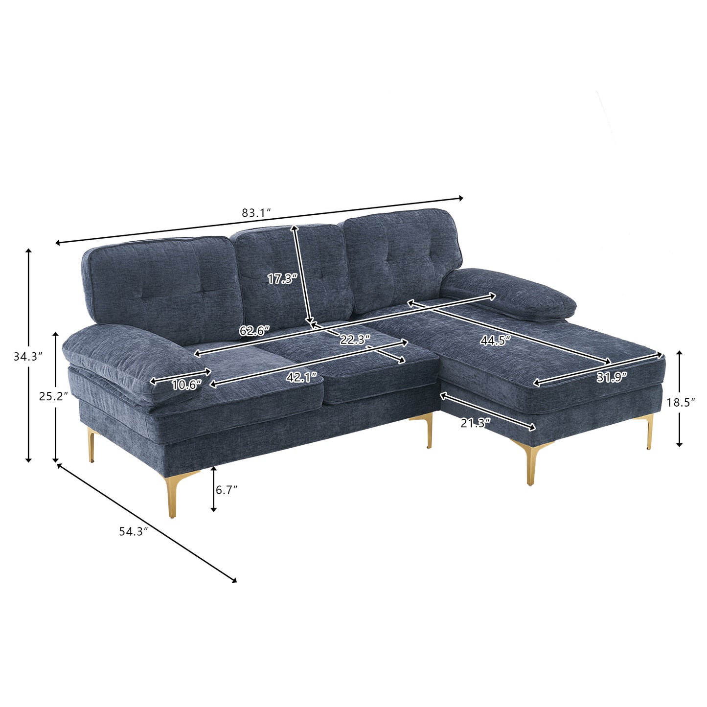 Blue 3-Seater Modular Sofa – Simple, Stylish Indoor Seating