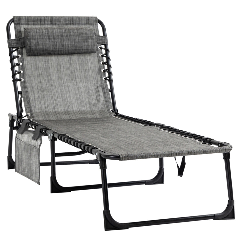 Grey Folding Outdoor Sun Lounger with Adjustable Backrest & Breathable Mesh