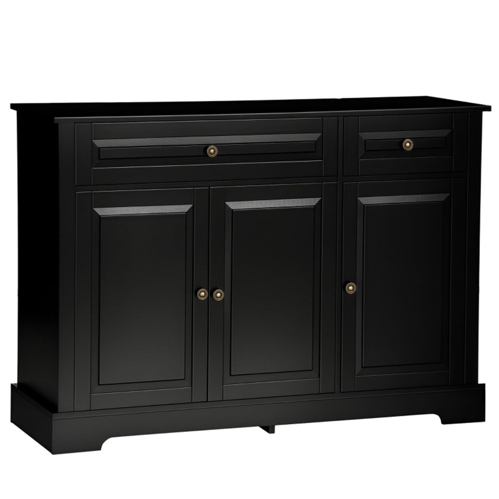 Black Kitchen Storage Cabinet – 3-Door Sideboard with Drawers & Shelves