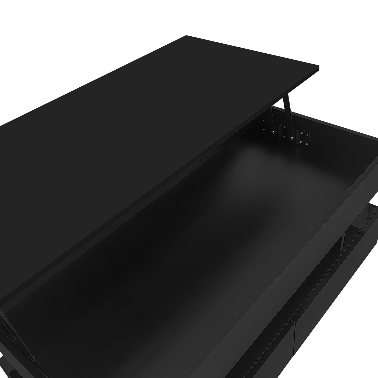 Black High-Gloss Coffee Table with Drawers, Extendable Top & 16-Color LED Lights