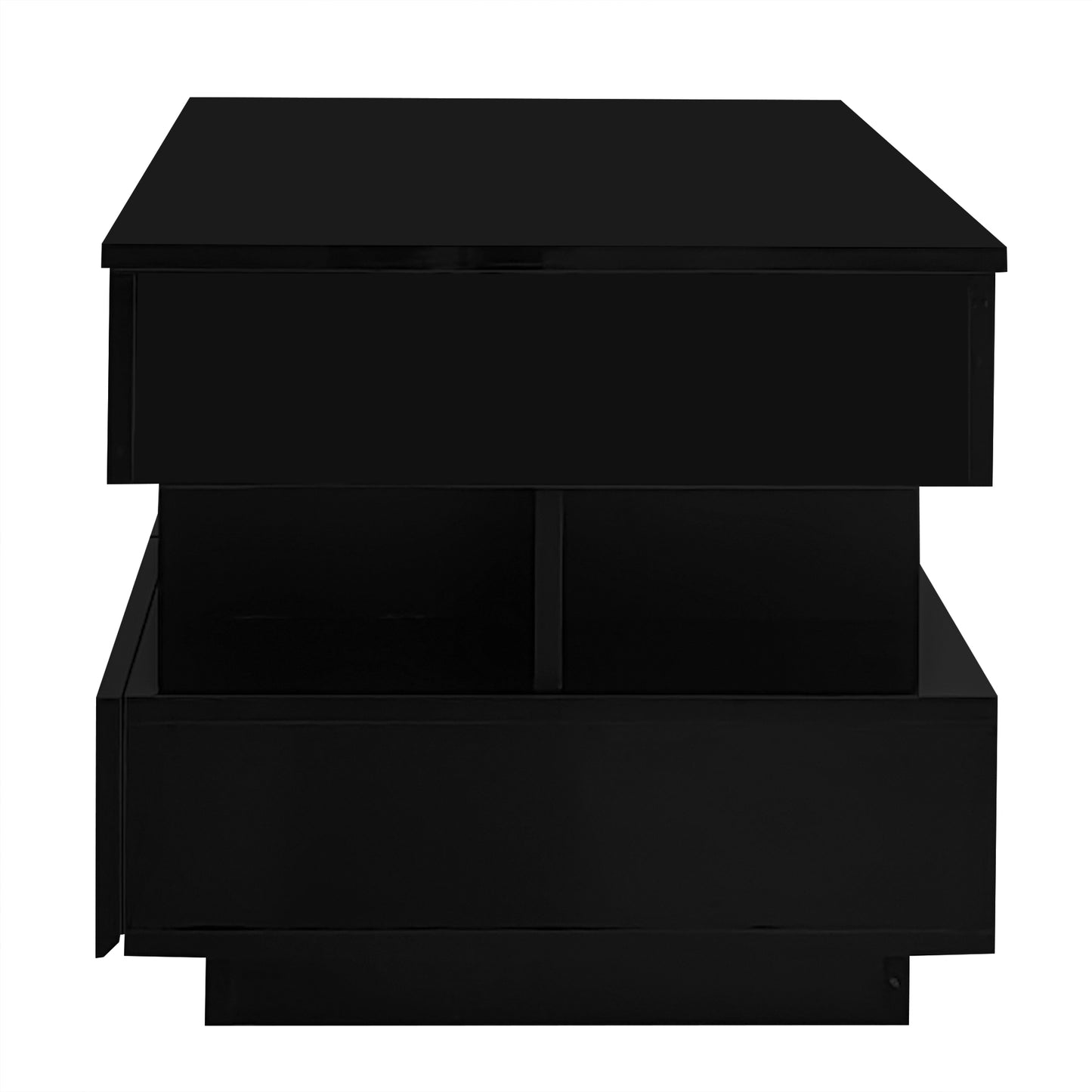 Black High-Gloss Coffee Table with Drawers, Extendable Top & 16-Color LED Lights