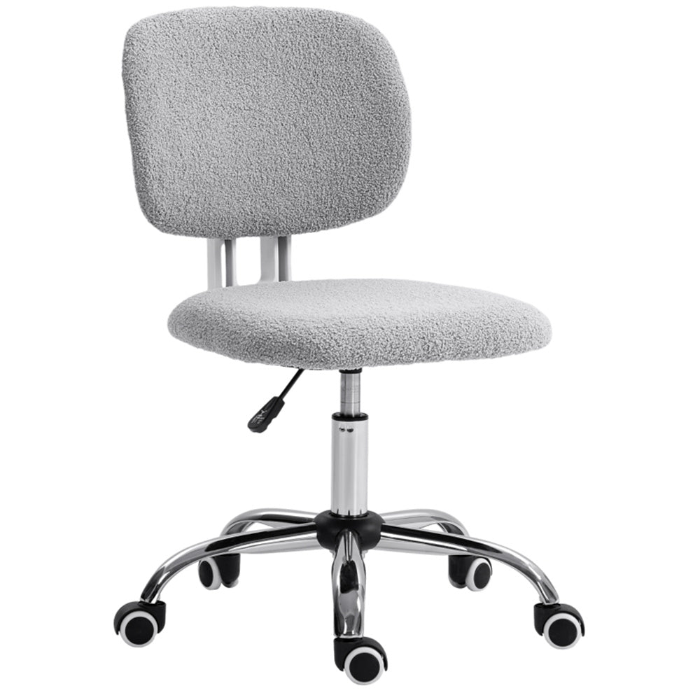 Light Gray Plush Office Chair with Adjustable Height & Soft Curved Backrest