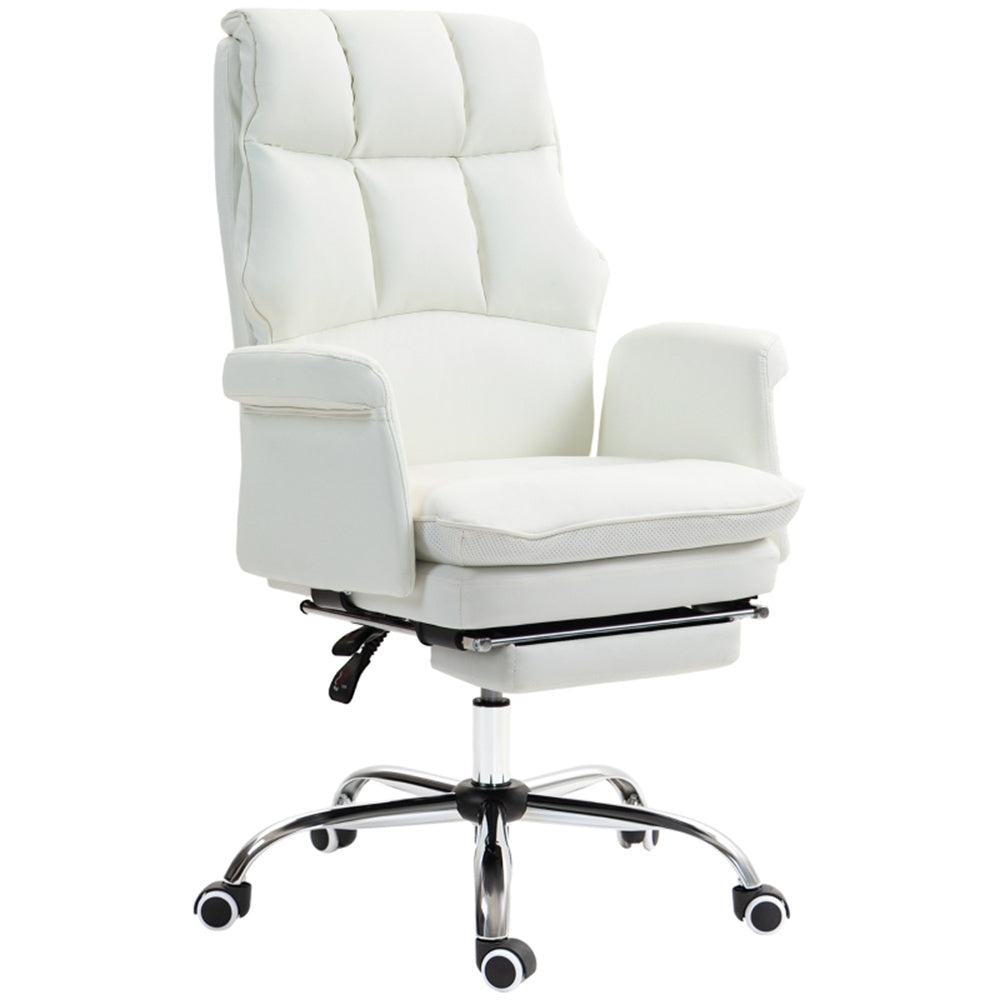 White Massage Office Chair with Reclining Back, Footrest & PU Leather Finish