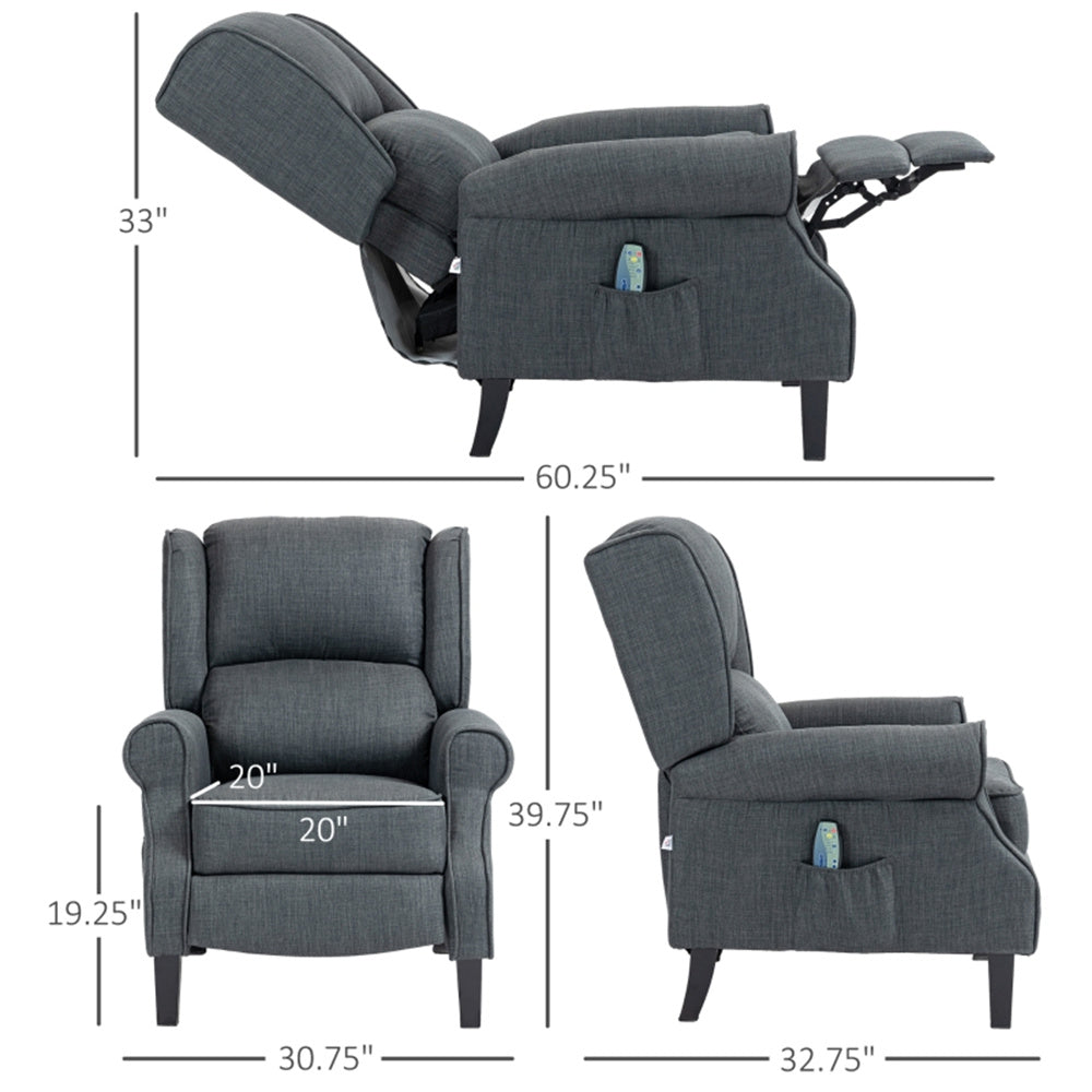 Heated Massage Recliner Chair with Lumbar Support – Manual Pushback, Gray