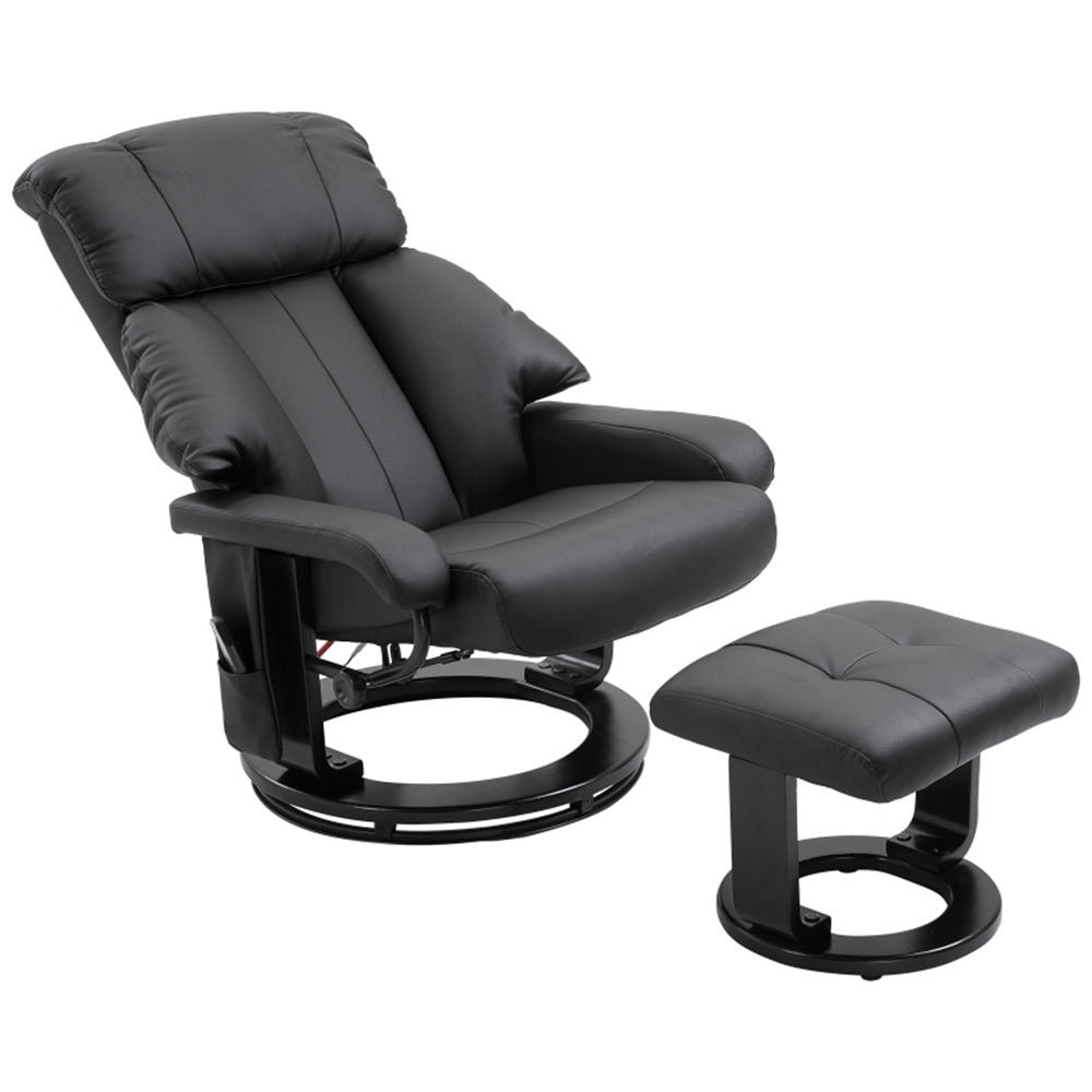 PU Leather Massage Recliner Chair with Ottoman & Remote, Black