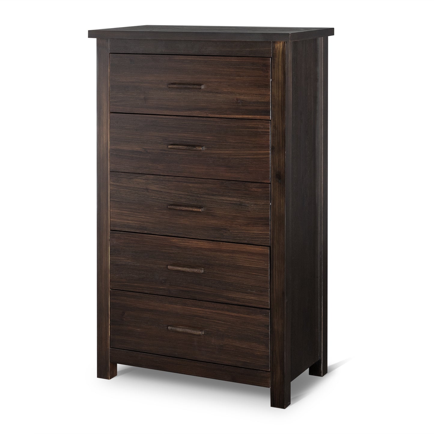 Vertical 5-Drawer Chest, Brown MDF with Wood Veneer, 73x40x120cm Storage Unit