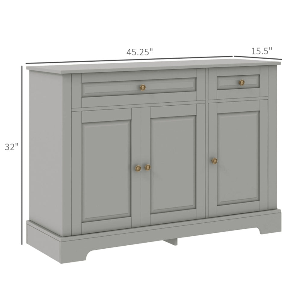Gray Kitchen Storage Cabinet – 3 Doors, 2 Drawers, Adjustable Shelves