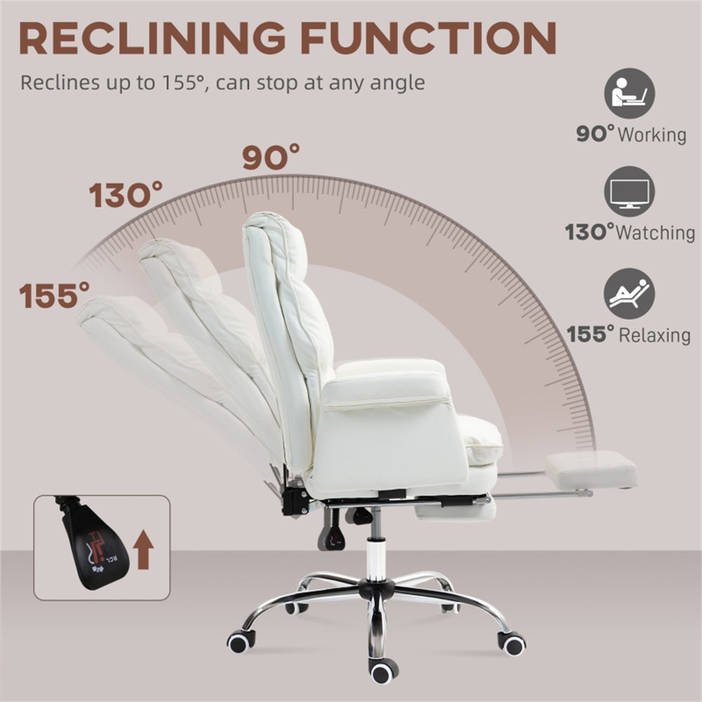 White Massage Office Chair with Reclining Back, Footrest & PU Leather Finish