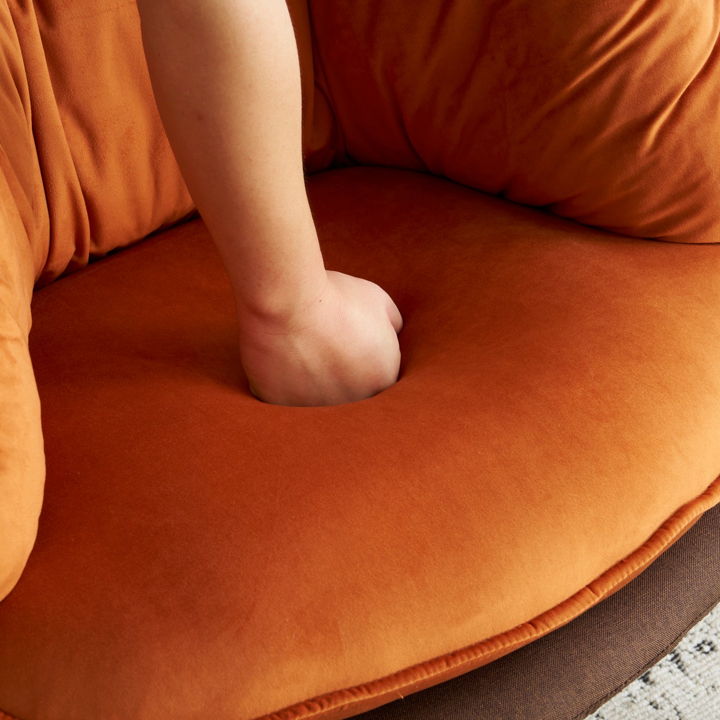 Modern Velvet Barrel Accent Chair with Metal Legs – Burnt Orange Armchair