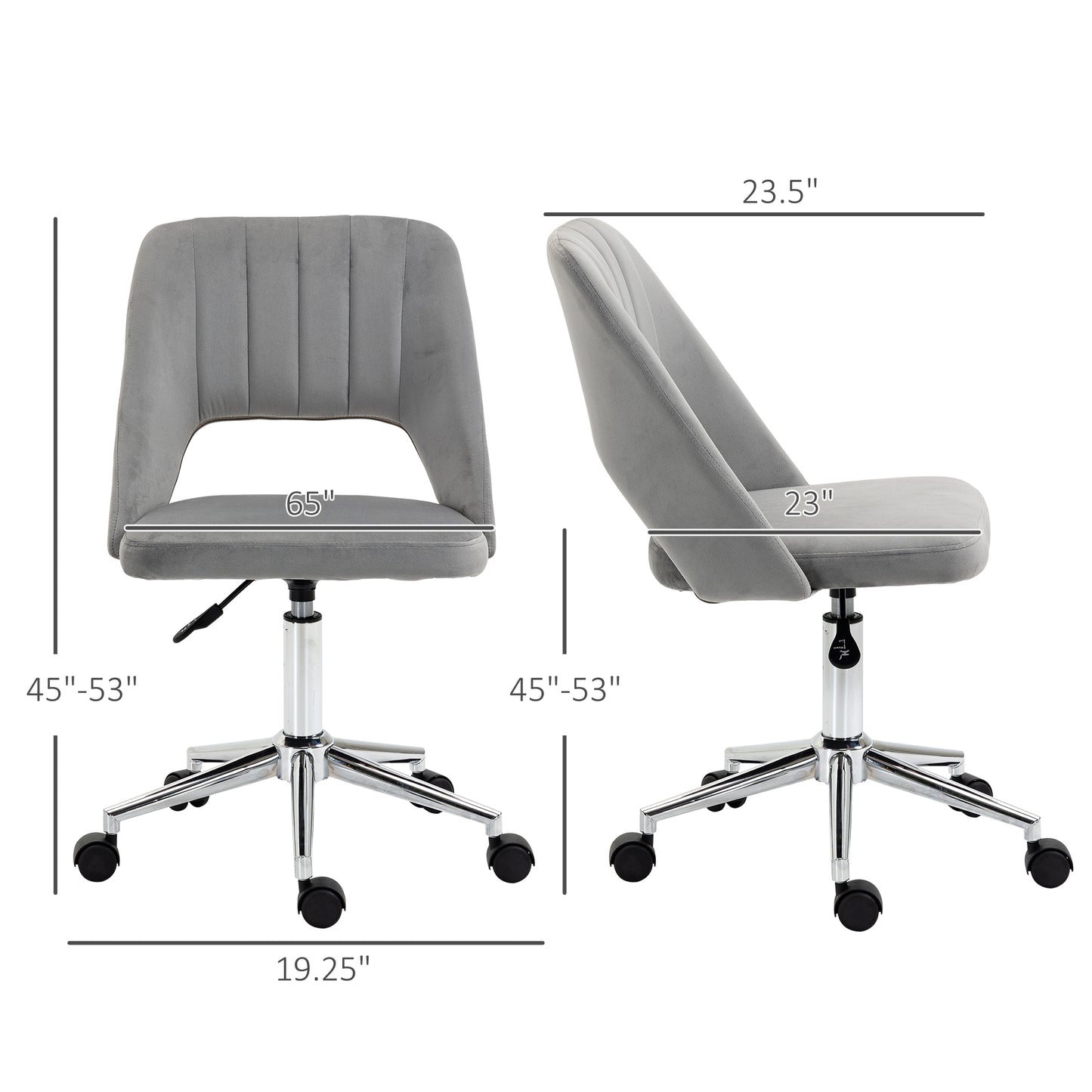 Modern Grey Velvet Office Chair – Adjustable Height, Swivel Base & Scallop Backrest