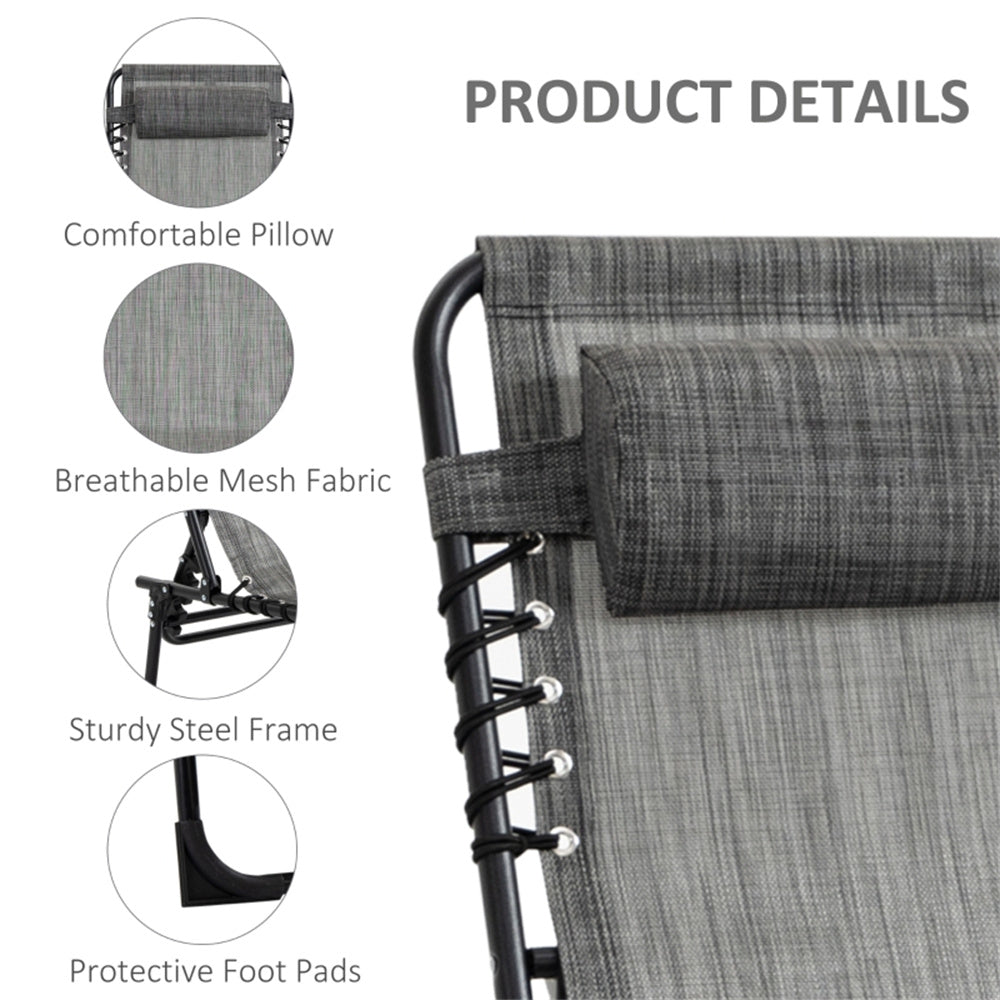 Grey Folding Outdoor Sun Lounger with Adjustable Backrest & Breathable Mesh