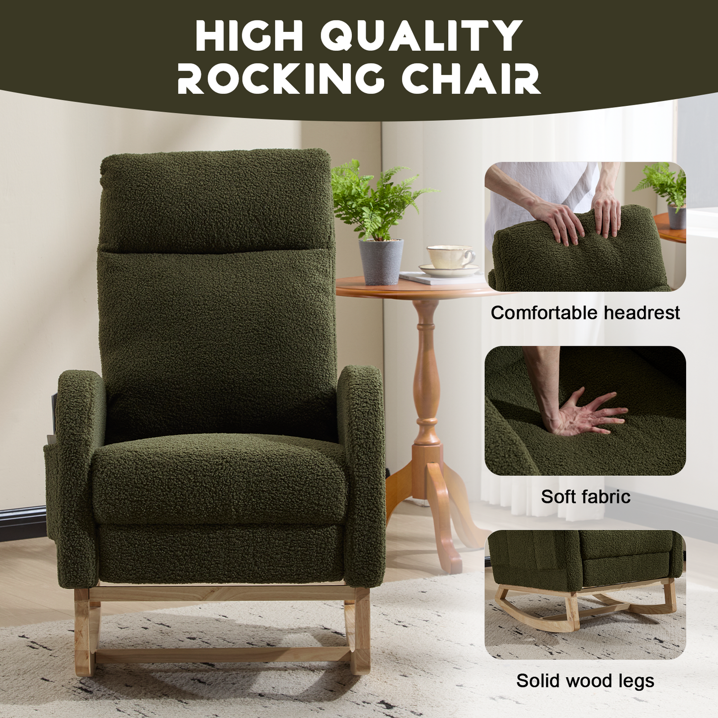 Modern Rocking Accent Chair with High Back, Soft Fabric & 300 lb Weight Capacity
