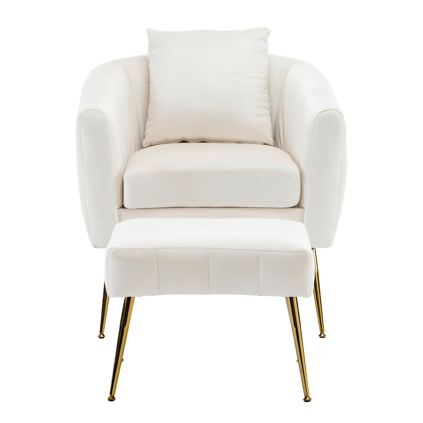 Velvet Barrel Chair with Ottoman & Lumbar Pillow – Off White  Accent Set