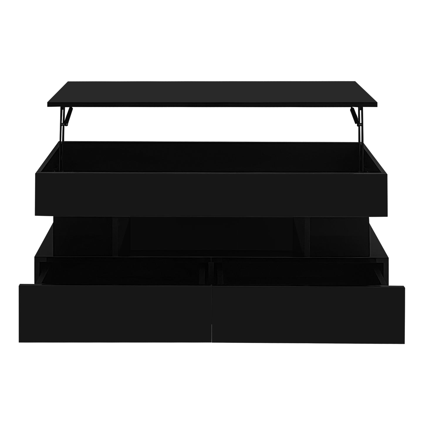 Black High-Gloss Coffee Table with Drawers, Extendable Top & 16-Color LED Lights