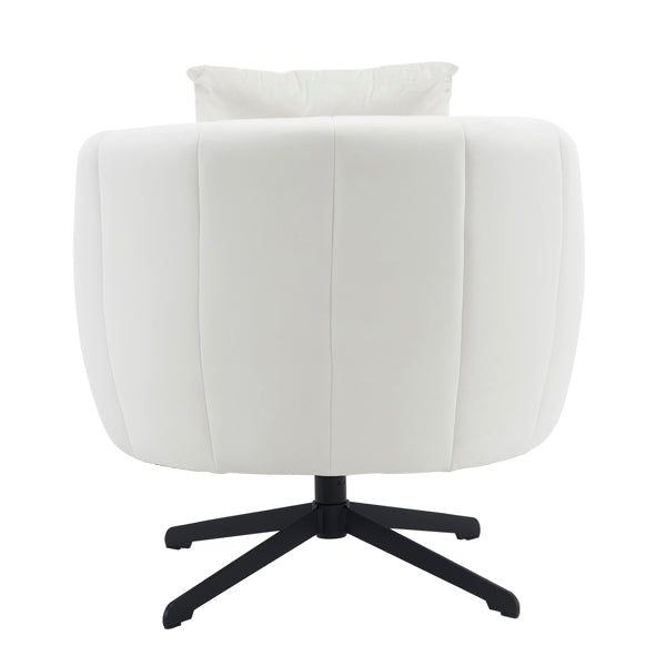 360° Swivel Velvet Accent Chair with Fluffy Cushion – Off White