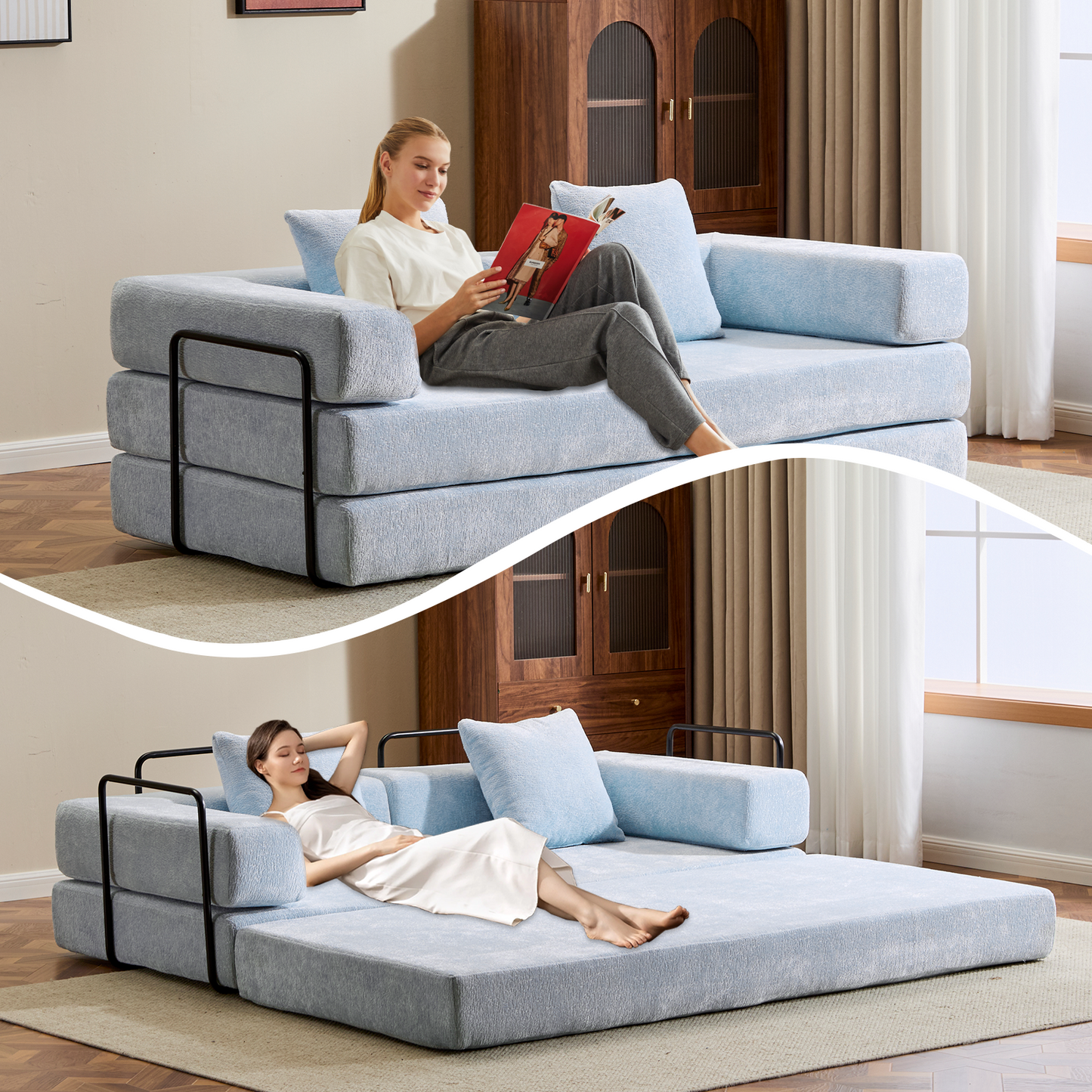 Convertible Corduroy Futon Sofa Bed – Foldable Floor Couch with Sponge Padding
