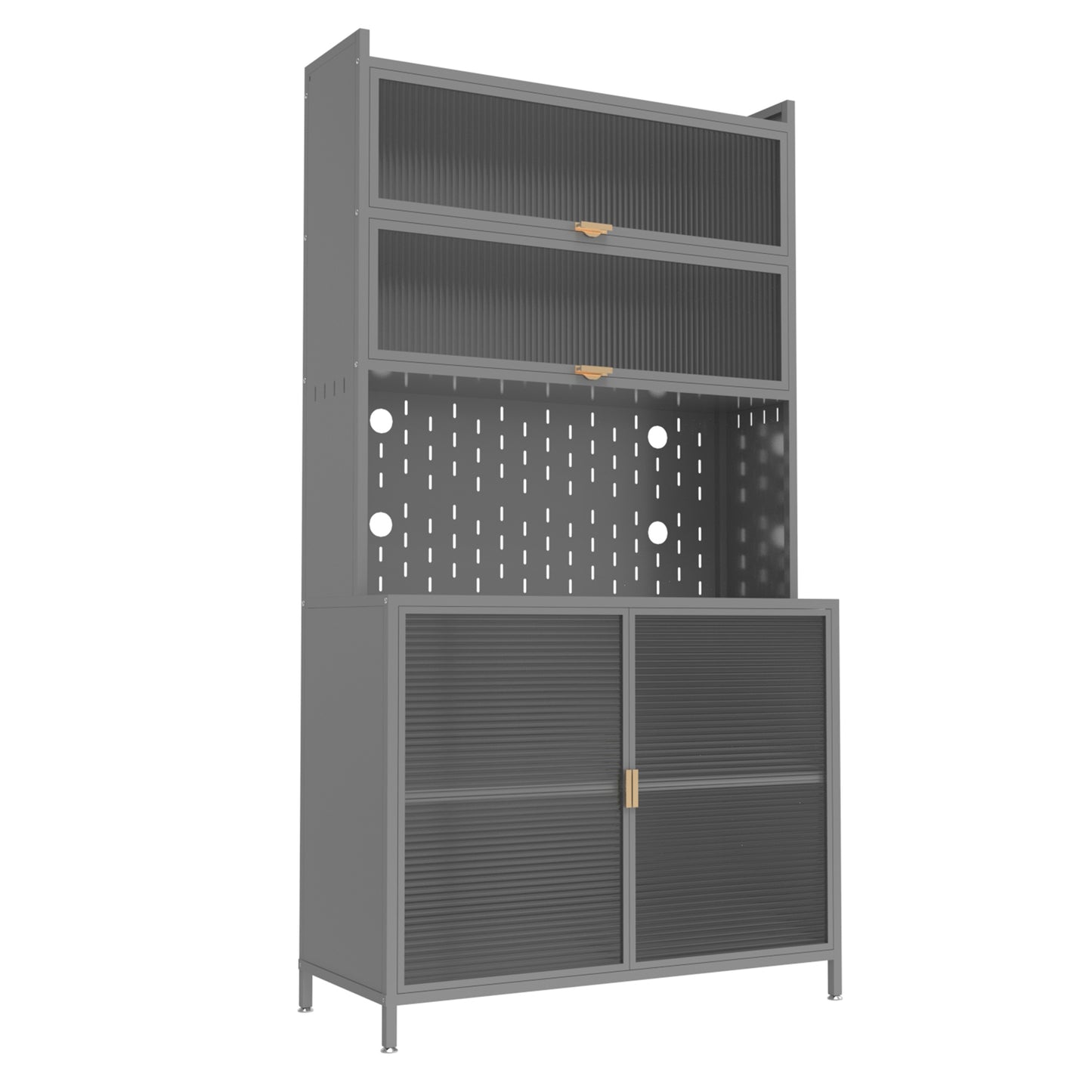 73'' Tall Grey Kitchen Pantry Cabinet with Flip Doors & Pegboard Storage