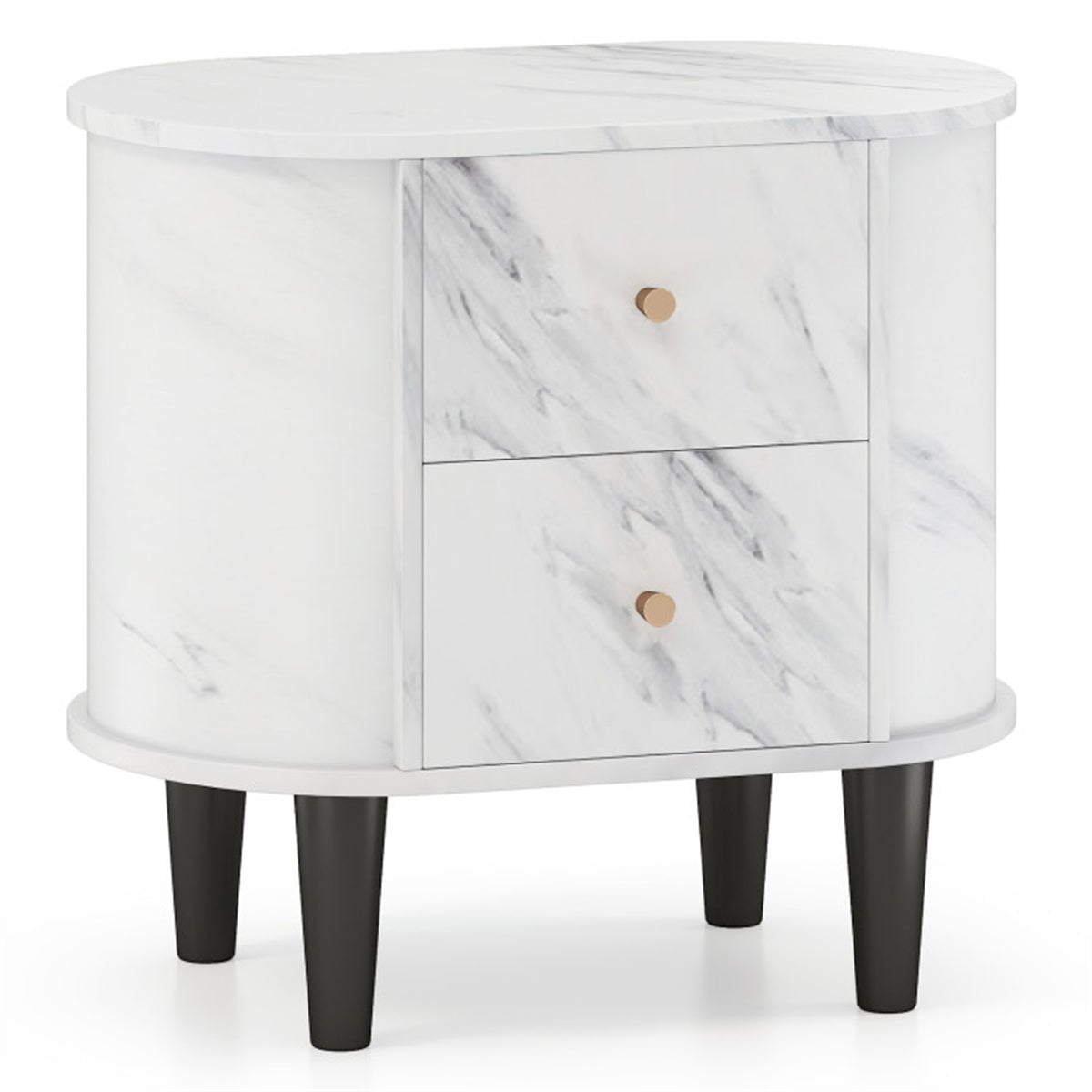 White Nightstand with Faux Marble Top & 2 Drawers – Modern Bedroom Side Table