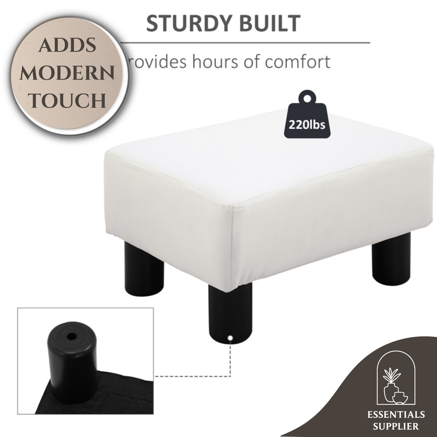 White Faux Leather Foot Rest Ottoman – Chic, Lightweight & Durable