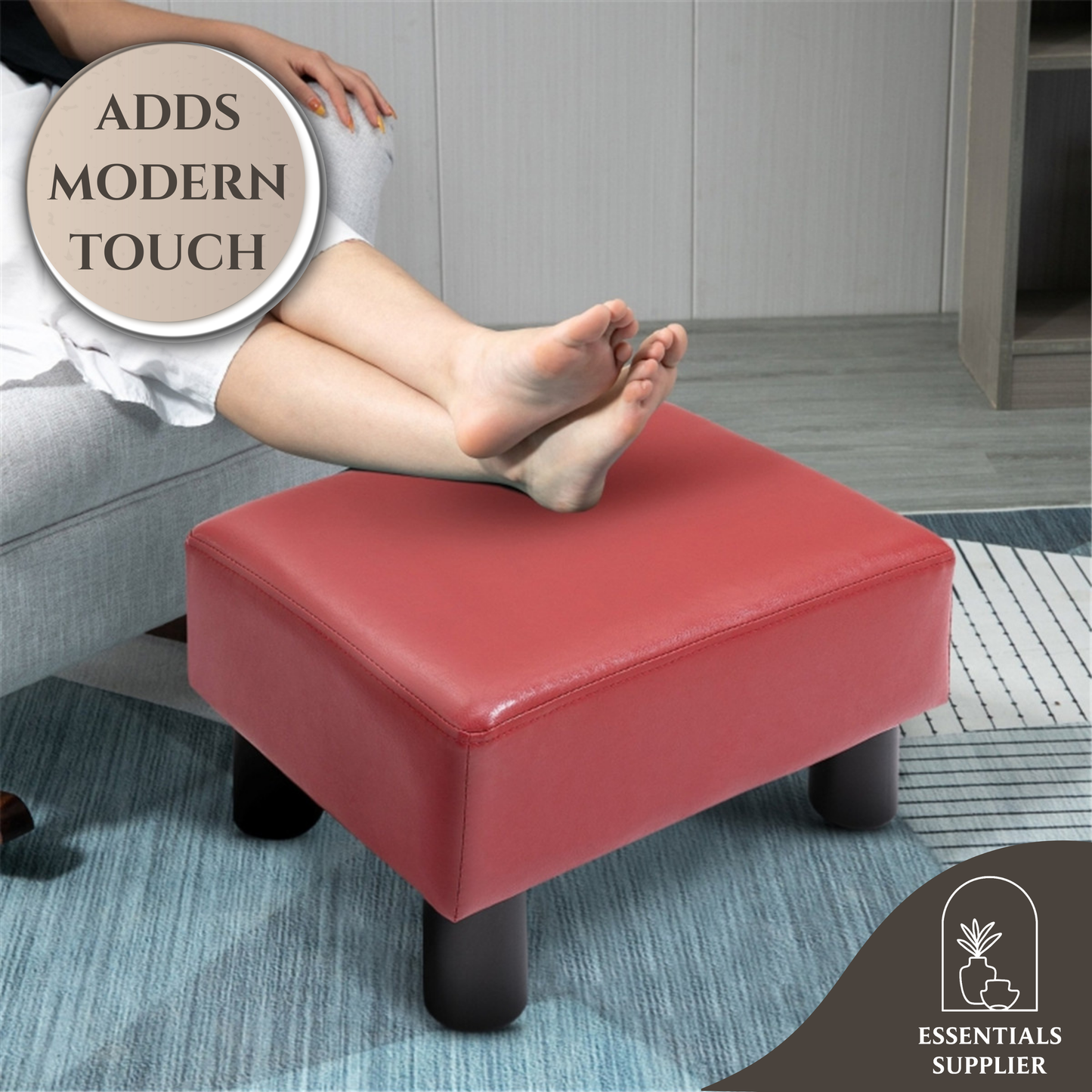 Red Faux Leather Foot Rest Ottoman – Chic, Lightweight & Durable